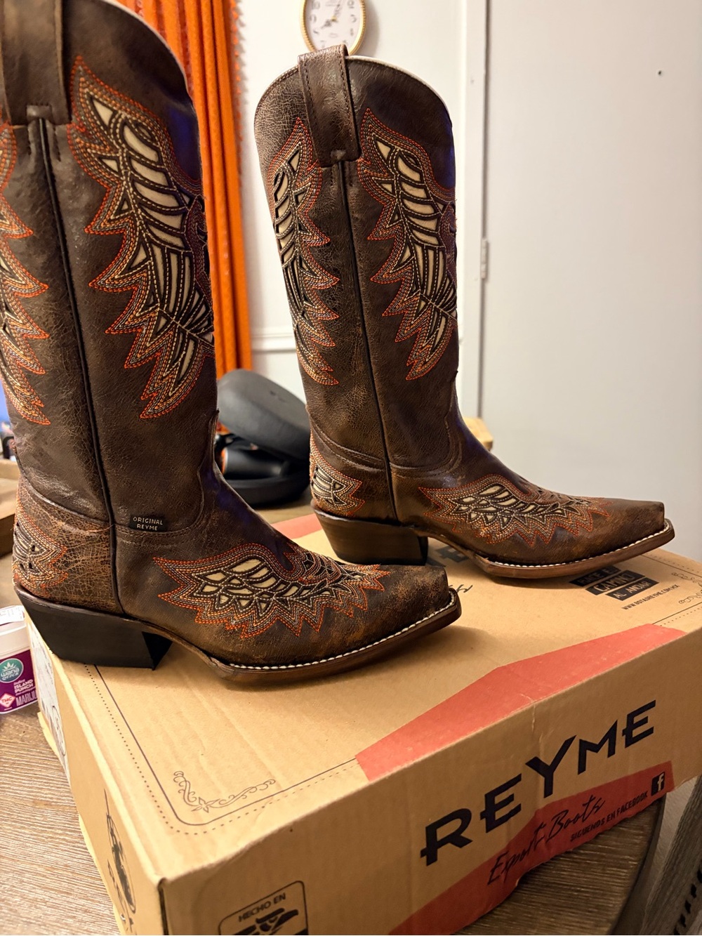Reyme Women's Brown Embroidered Western Heeled Boots